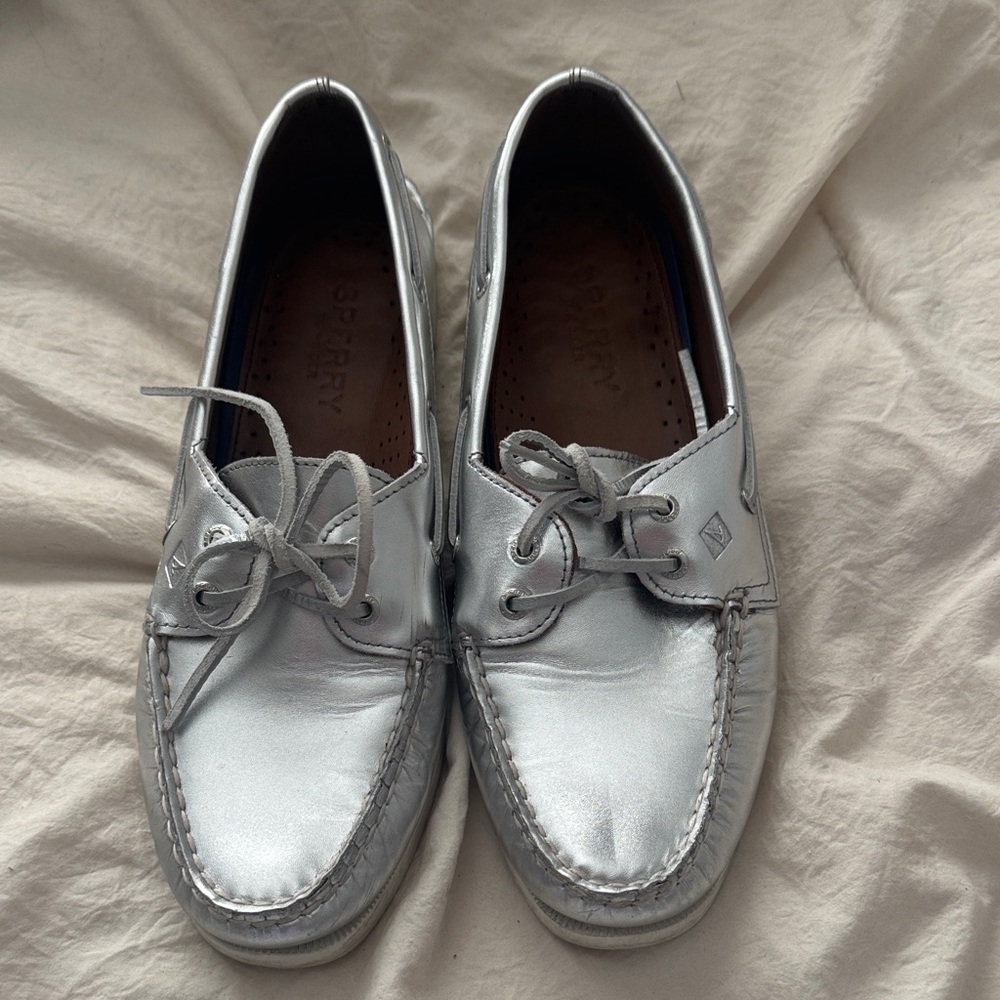 Sperry Metallic Silver Boat Shoes
